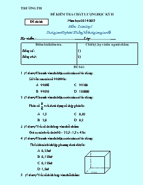 Đề kiểm tra chất lượng học kỳ II môn Toán, Lịch sử, Địa lý Lớp 5 - Năm học 2014-2015